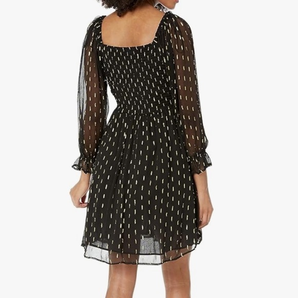 Angie Women's Twist Front Keyhole Long Sleeve Swiss dot black Dress size small - Picture 2 of 13
